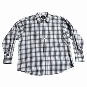 Wrangler Men's XXL Pearl Snap Plaid Western Shirt White Blue Cowboy Ranch Work